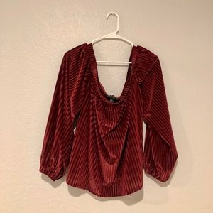 Wine Knit Top Off Shoulder